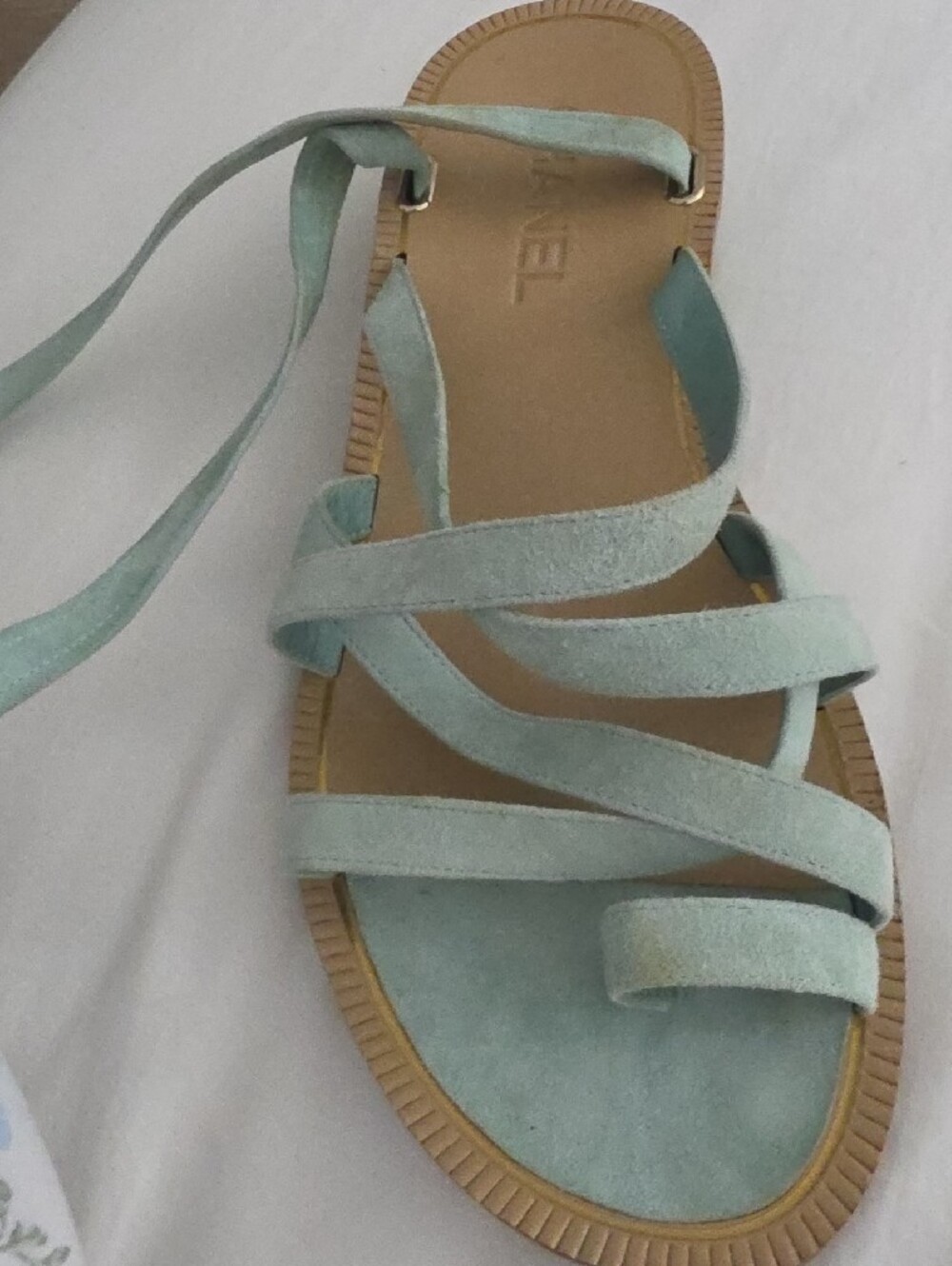 Authentic CHANEL Pale Green Lace-Up Gladiator Sandals. - Picture 2 of 8